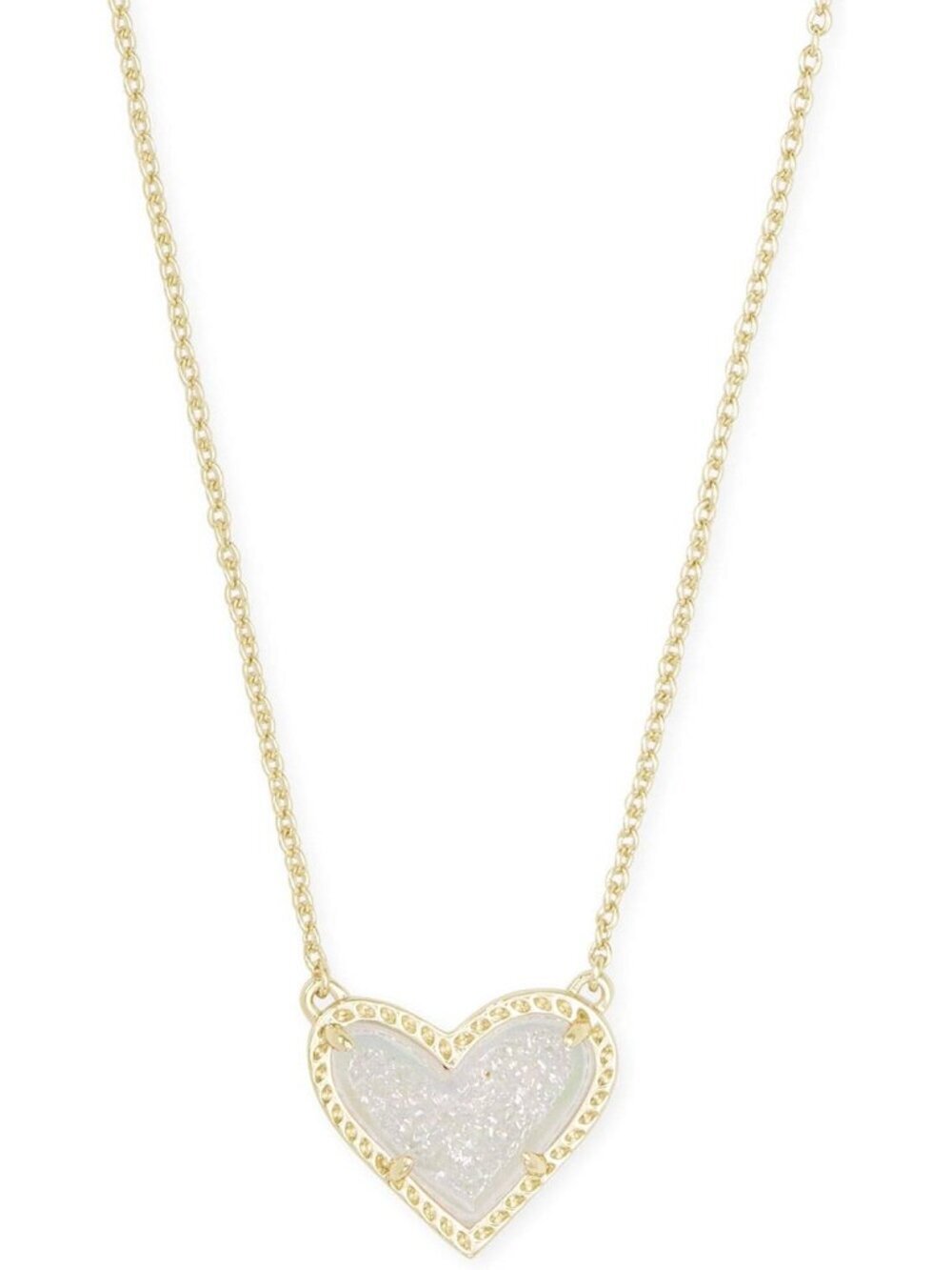 Women's Gold White Heart Adjustable Length Fashion Jewellery Pendant Necklace